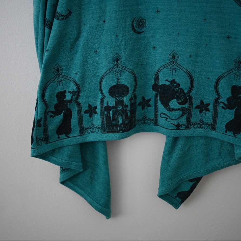 Disney Teal Cardigan with Aladdin & Jasmine Print - Open Sweater Size Small - Picture 8 of 10
